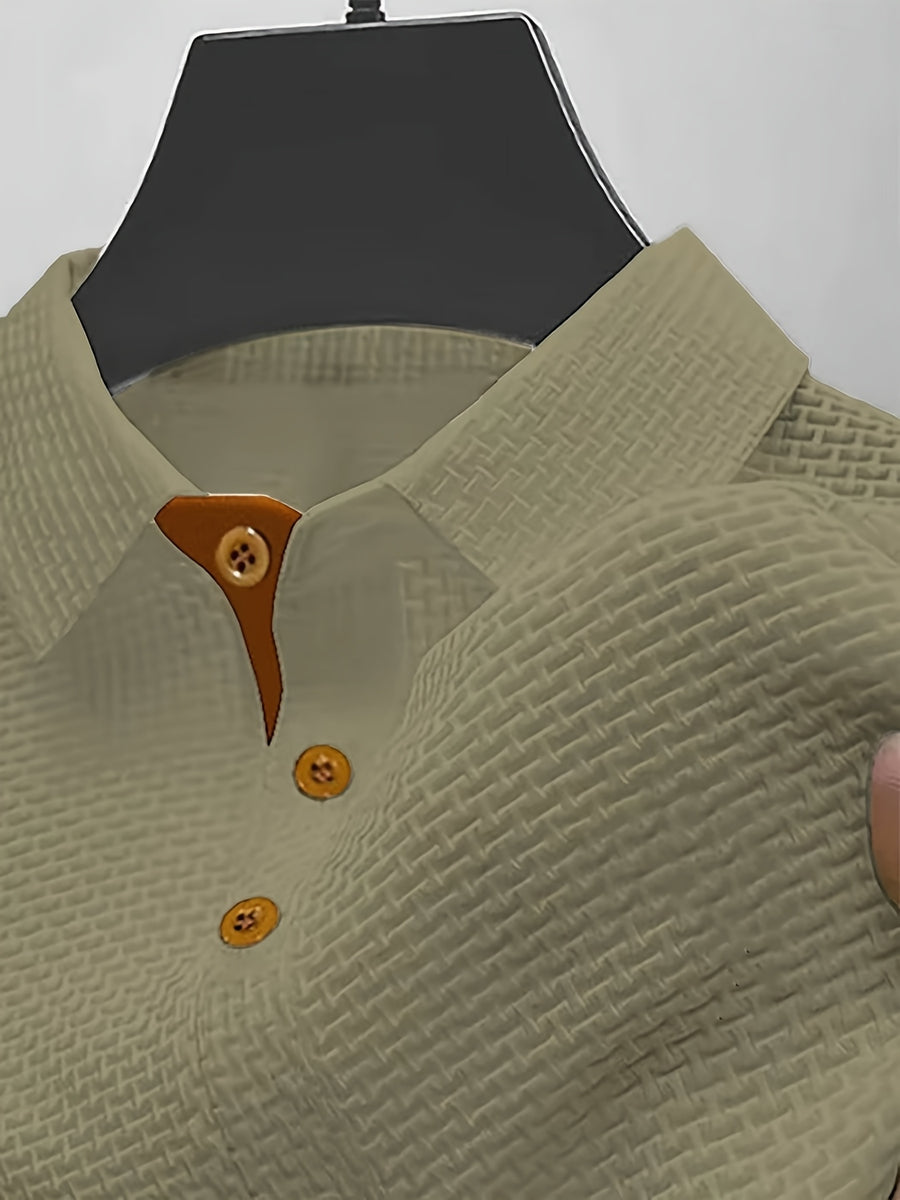 2026 Men's Summer Color-Block Polo Shirt, Available in Multiple Colors, Suitable for Home, Business, Office, and Golf - Khaki