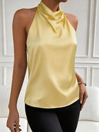 Elegant and Sexy Halter Neck Backless Top, Suitable for Summer Dates, Parties, Commuting, and Casual Fashion. Versatile and High-end, This Short-length Top Accentuates Your Figure with a Vintage Style - 【Light Yellow】