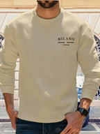 Men'S Spring Autumn Casual Long Sleeve Sweatshirt Daily All-Match Heavy Jacquard Round Neck Sweatshirt, Regular Fit, Outdoor, Crew Neck, Geometric Print - Apricot