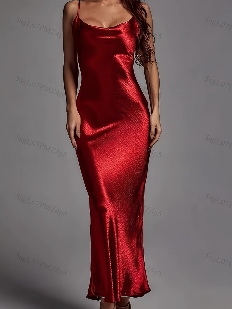 Elegant and High-end Satin Halter, Backless, Lace-up, Waist and Hip Dress, Retro and Fashionable, Party, Gathering, Wedding Dress, Vacation Bridesmaid Dress for Ladies - Red