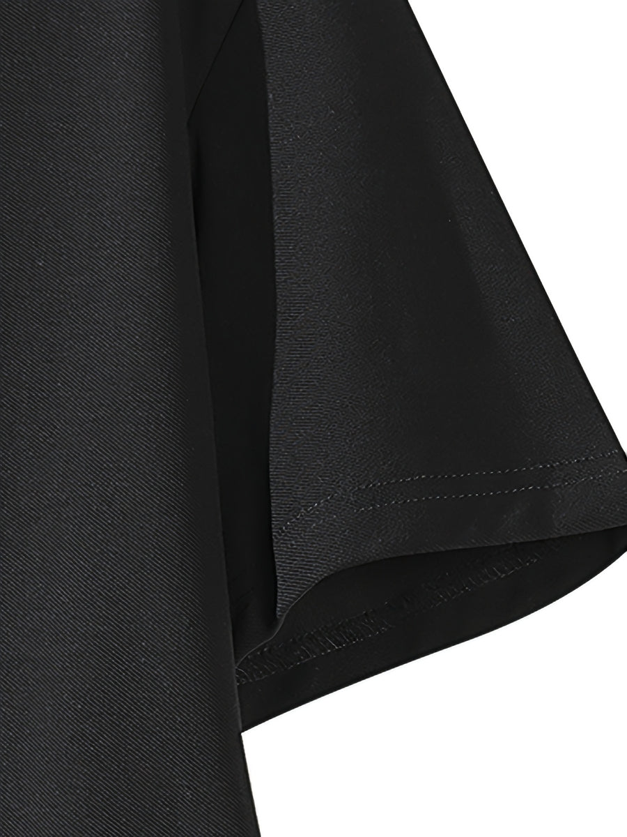 Spring/Summer American-style Solid Color Polo Shirt, Casual Versatile Short Sleeves with Lapel Collar, Simple Buttonless Placket - Black