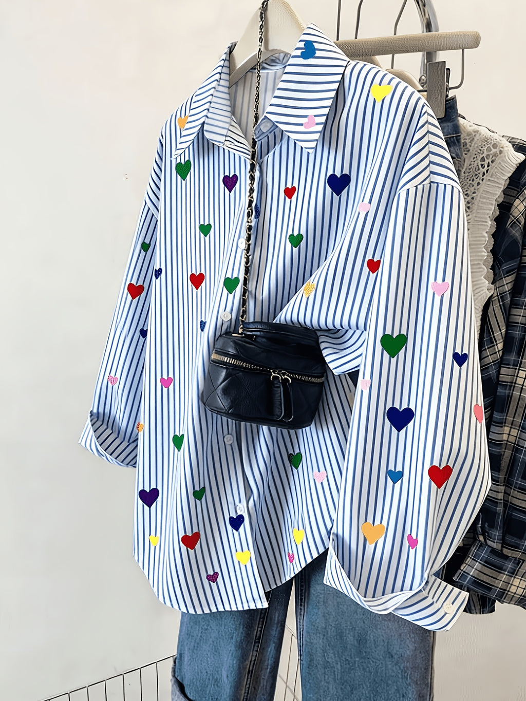 Ladies Striped Print Casual Long Sleeve Shirt - Mixed colors