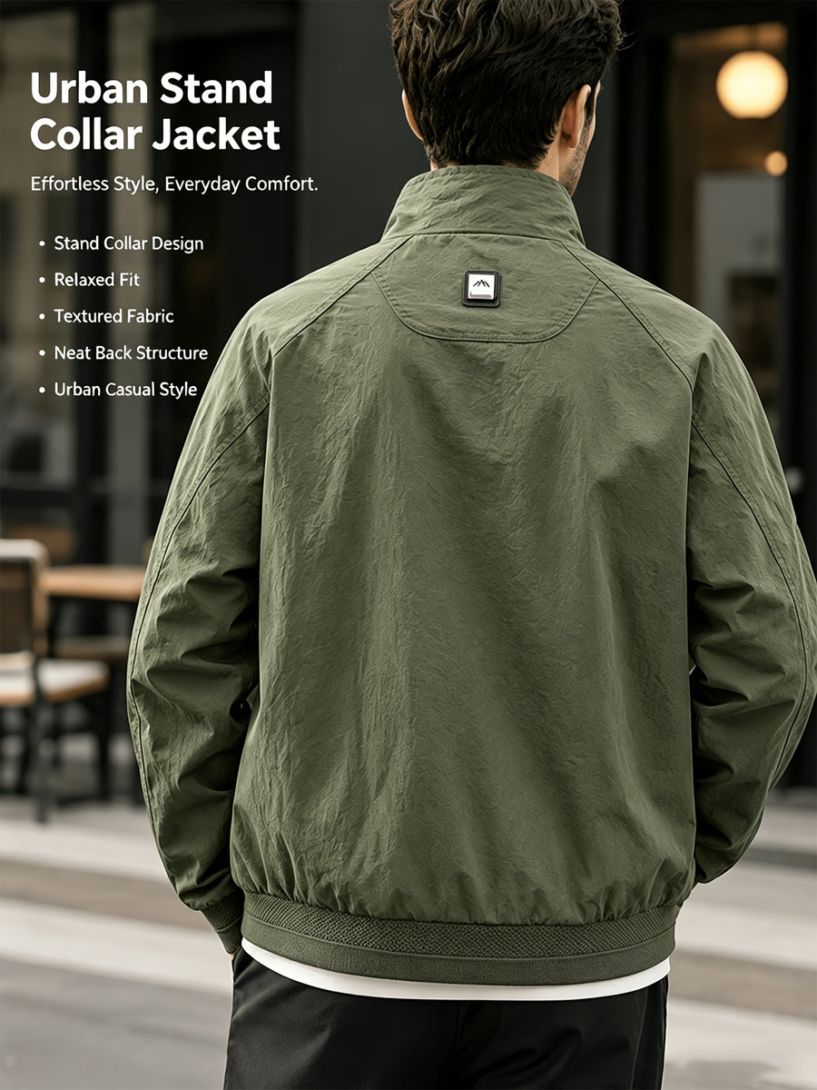 Men'S Stand-Collar Casual Commuter Jacket, Mesh Breathable Lining, Premium Wrinkle-Resistant Easy Care Fabric, Stand-Collar Zipper Closure, Ribbed Cuffs And Hem, Loose Fit Suitable for Business, Commute, And Casual Wear, Multi-Scene Men'S Outerwear - fern green