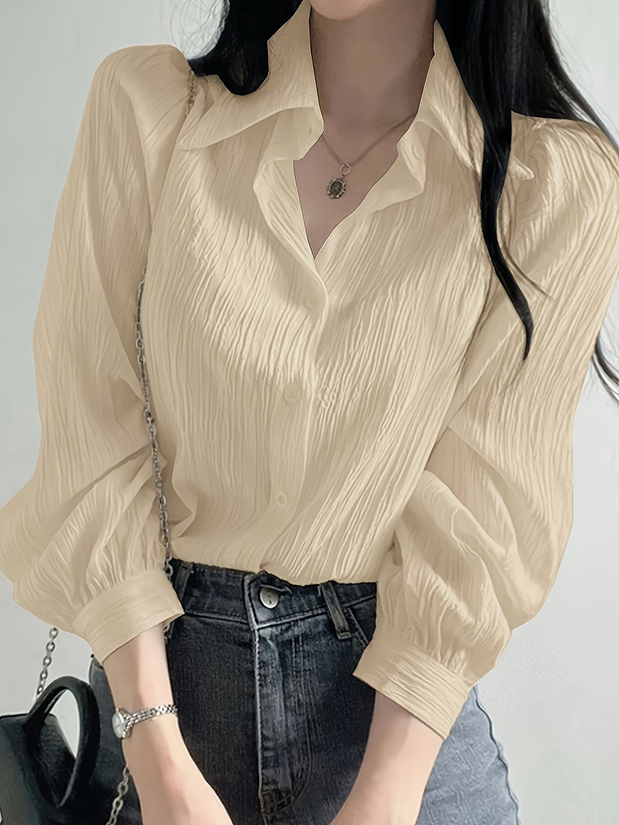 Solid Color Shirt Women'S French Long Sleeve Blouse Jacket Autumn Winter Thin Women'S Clothing Design-Oriented Shirt Top - Apricot