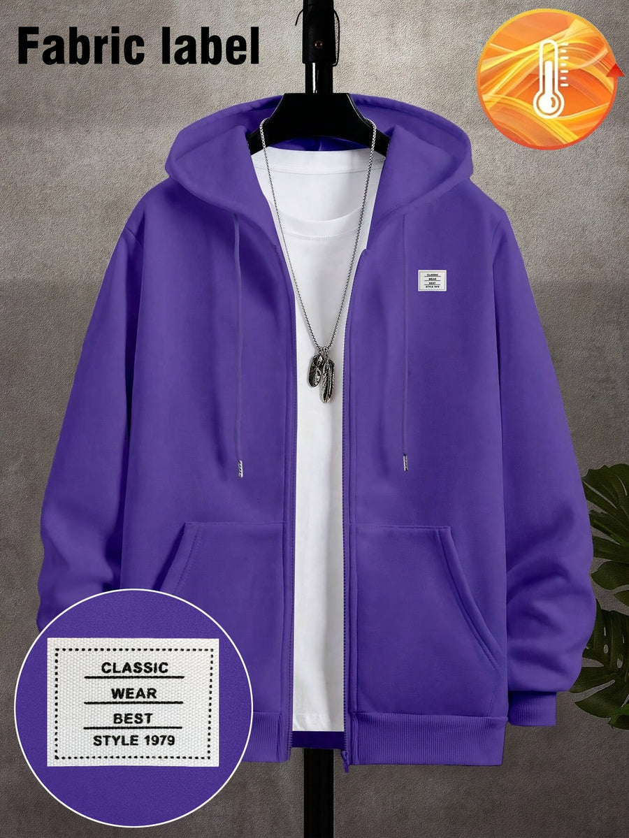 Men'S Solid Color Warm Fleece-Lined Zipper Sweatshirt, Global All-Season Factory Made Comfortable High Quality High Fit Rate Casual Men'S Sweatshirt - Purple 1