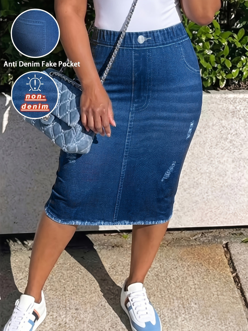 [Printed Pants - Not Denim Fabric] Printed Legging: Not Jeans Women's Skirt, a Fashionable, Elegant, and Casual High-waisted Women's Skirt with Imitation Denim Print Elements. The Fabric Is Lightweight, Slightly Stretchy, and Features a High-waisted - Blue