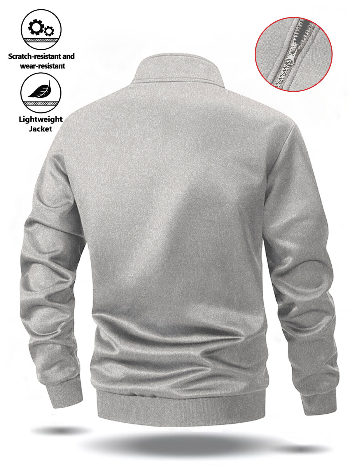Spring/Autumn Men'S Stand-Up Collar Zip-Up Casual Jacket, Contrast Striped Sleeve Design Adds Layering, Chest Athletic Figure Print Easy And Energetic. Fabric Is Soft And Flowing, Non-Stuffy, Fit Various Body Types, Suitable for Sports, Commuting - Grey