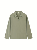 Men's Casual Shirt Outdoor Wear Easy And Comfortable V-neck Design Lapel Autumn Long-sleeved Commuting Men's Top - fern green