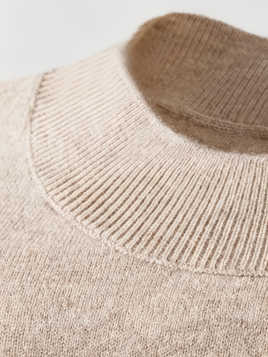 2026 New Men'S Thick High-End Semi High Neck Knitted Sweater Light Luxury Solid Color Warm Sweater Base Sweater - Camel