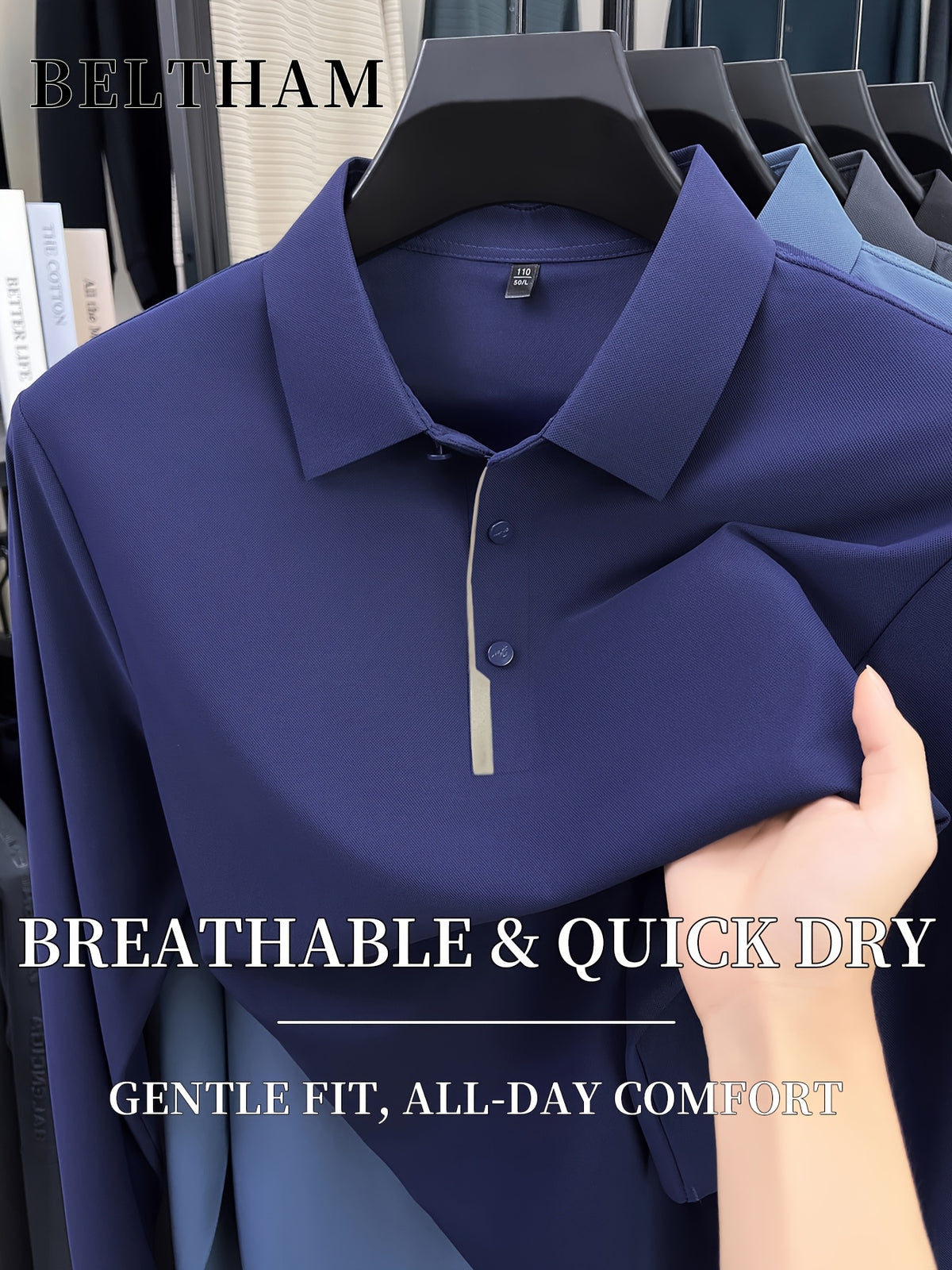 Spring Summer Autumn Men'S Long Sleeve Polo Shirt, Ice Feel Moisture Wicking Breathable Quick Dry Top, Versatile Apparel for Daily Casual Business Sports Golf Fishing Camping Outdoor Wear - Shangqing