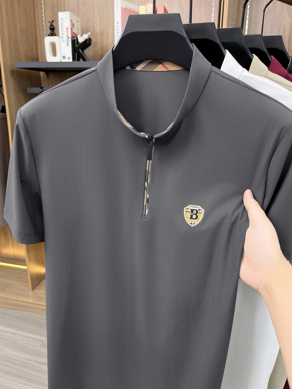 [Pearson OBM] Men'S T-Shirt New Short Sleeve Polo Shirt Mandarin Collar Easy Business Casual Premium Top Mido - Advanced Gray