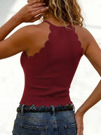 Solid Color Off-The-Shoulder Petal Trim Sleeveless Top, Western Style Women'S Easy Spicy Outfit, Spring Summer Niche Cool Outer Layer Base Layer Off-Shoulder Vest - Red