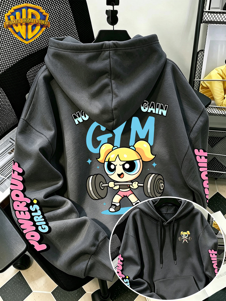 Warner Bros Official Dumbbell Bubble Cartoon Print Hoodie - Men's Fashion Hoodie with Adjustable Drawstring, Loose and Comfortable Sweatshirt, Suitable for Daily and Outdoor Sports Wear, the Perfect Choice for Warmth in Autumn and Winter! Sizes - Dark Gray