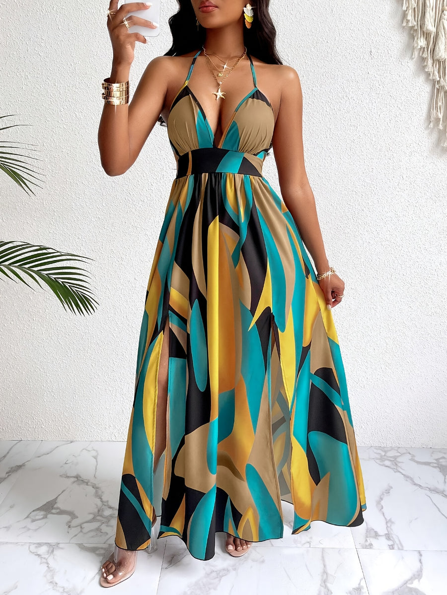 Wan Xiling's -pattern Printed Backless Summer Strappy Beach Dress for Women - Mixed colors