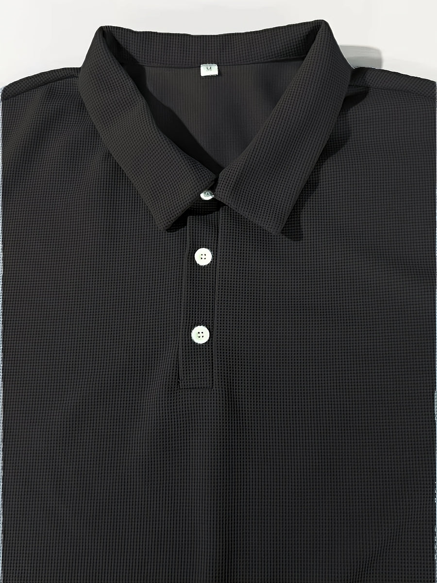 Men'S Waffle Checkered Color-Block Long Sleeve Collared Sweatshirt, Solid Color Patchwork Pullover, Traditional Casual Design with Outdoor Layering Long Sleeve, Suitable for Various Activities - Black