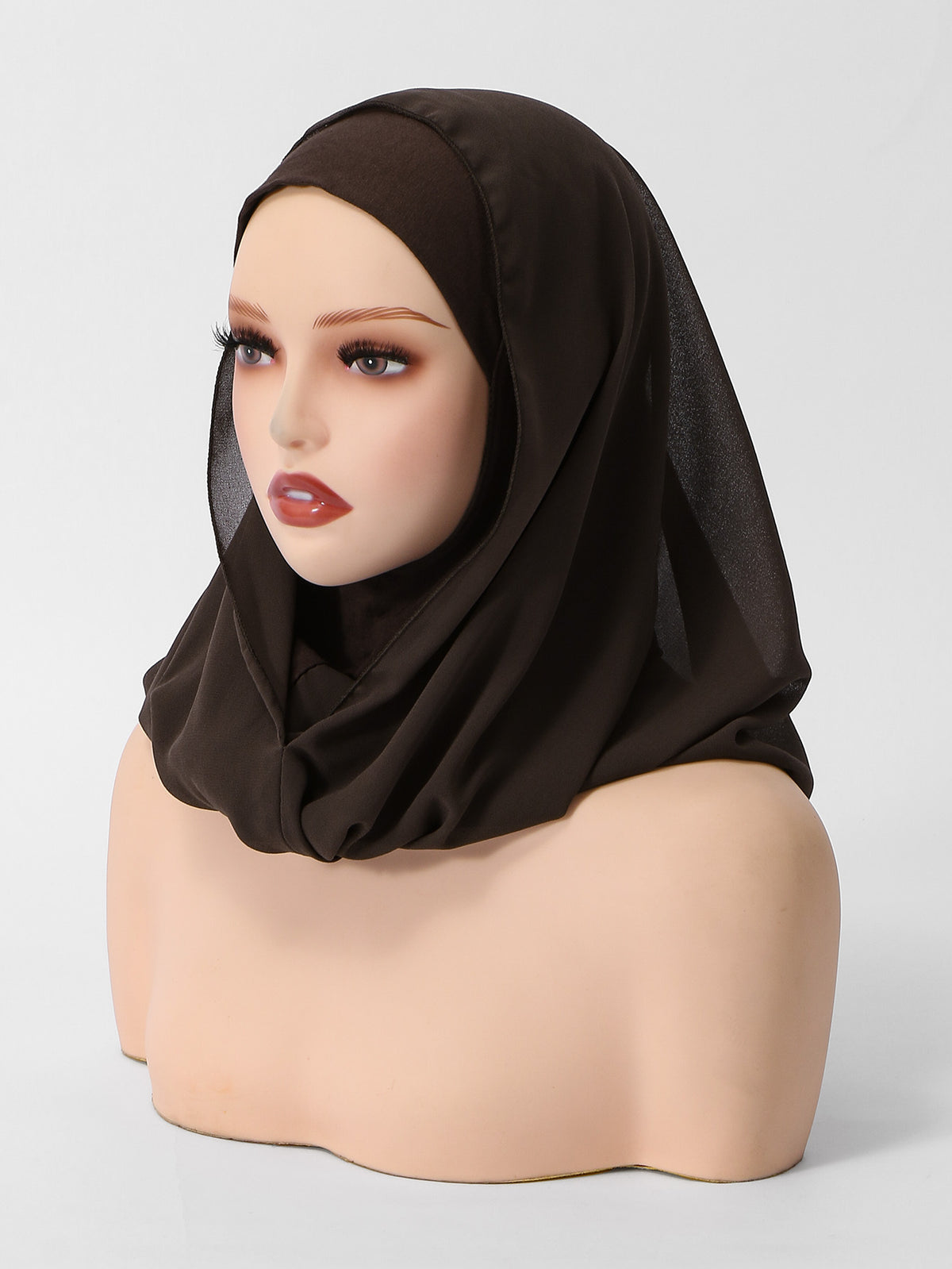 2pcs Muslim: A Double-layered, Pull-on Style Headscarf Featuring a Convenient 1pc Design That Combines an Inner Cap with a Chiffon Overlay. Suitable for Daily Wear, Travel, Ramadan, Prayer, and Modest Everyday Outfits. - Black+Coffee