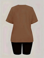 Women'S Disney-Themed T-Shirt Set Featuring a Casual Round Neck And Short Sleeves with a Winnie The Pooh Print, Perfect for Everyday Wear Or As a Gift. Ideal for Daily Outfits, Trendy Casual Wear - Coffee Brown