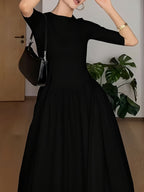 Elegant French Style Maxi Dress with Smock Waist & Ruffle Hem - -Length Party Wedding Guest Gown, Machine Washable Spring Summer Fall Formal Evening Dress - Black
