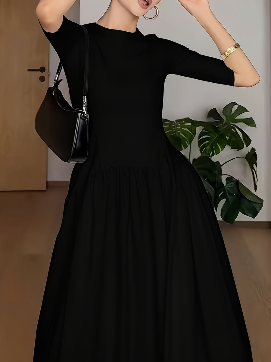 Elegant French Style Maxi Dress with Smock Waist & Ruffle Hem - -Length Party Wedding Guest Gown, Machine Washable Spring Summer Fall Formal Evening Dress - Black