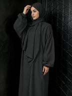 1pc And Abaya One-Piece Dress, Prayer Jilbab Fashionable, Elegant And Casual Solid-Colored Puff Sleeve Suitable for Daily Wear. Loose And Comfortable Women'S Abaya Robe - Black