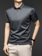 [Shule Water OBM] Summer New Men'S Casual T-Shirt Polo Shirt Mid-Age Solid Color Lapel Short Sleeve Seamless T-Shirt - Grey