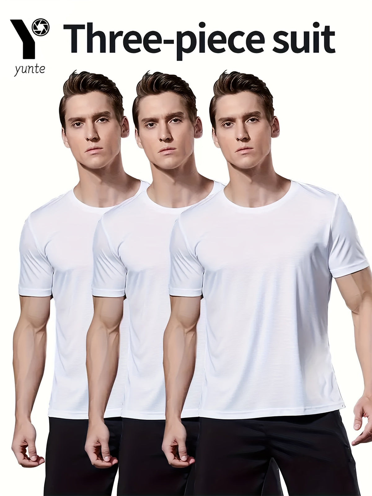 3pcs Men's Ultra-Light White T-Shirts - Quick Dry, Breathable & Sweat-Wicking for Gym, Running & Fitness | Comfortable Polyester Crew Neck Tees - 3pcs White
