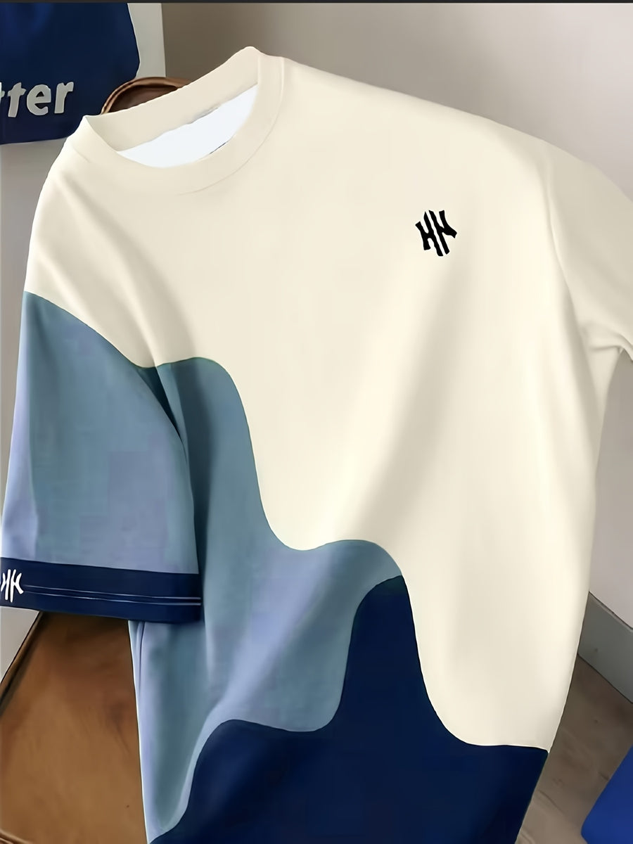 Printed Design-Not Textured] 2026 Summer New Men's Short Sleeve T-Shirt Men's Color-Block Round Neck Casual Short Sleeve T-Shirt - Mixed Color 4