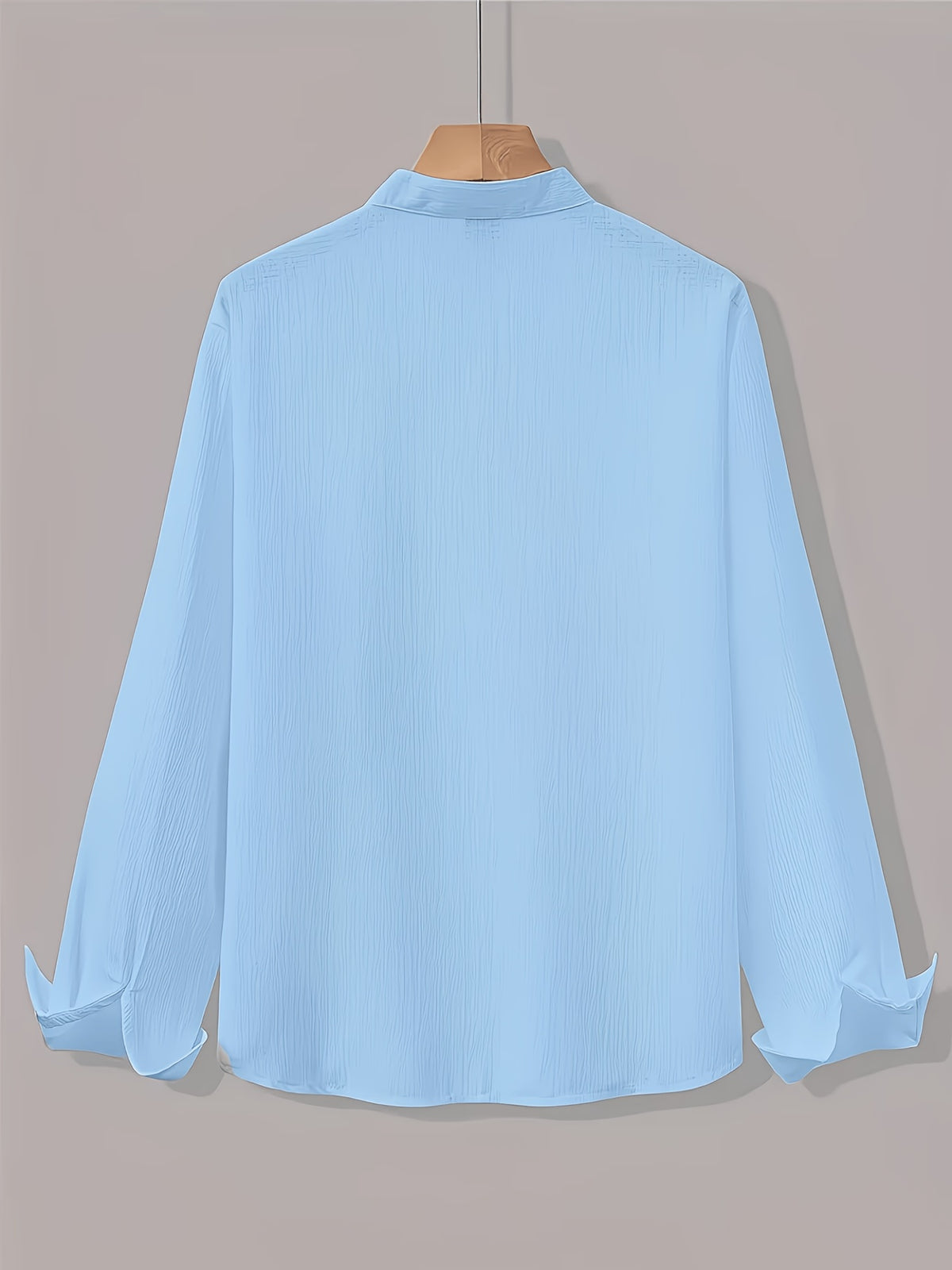 [Know And Give OBM] Men'S Long Sleeve Button-Casual Beach Shirt - Spring Summer Autumn, Commute Style, Light Mature Casual, All-Match Top, Beach Wear, Stand Collar Shirt with Relaxed Fit, Men'S Solid Color, Comfortable Top - Light Blue