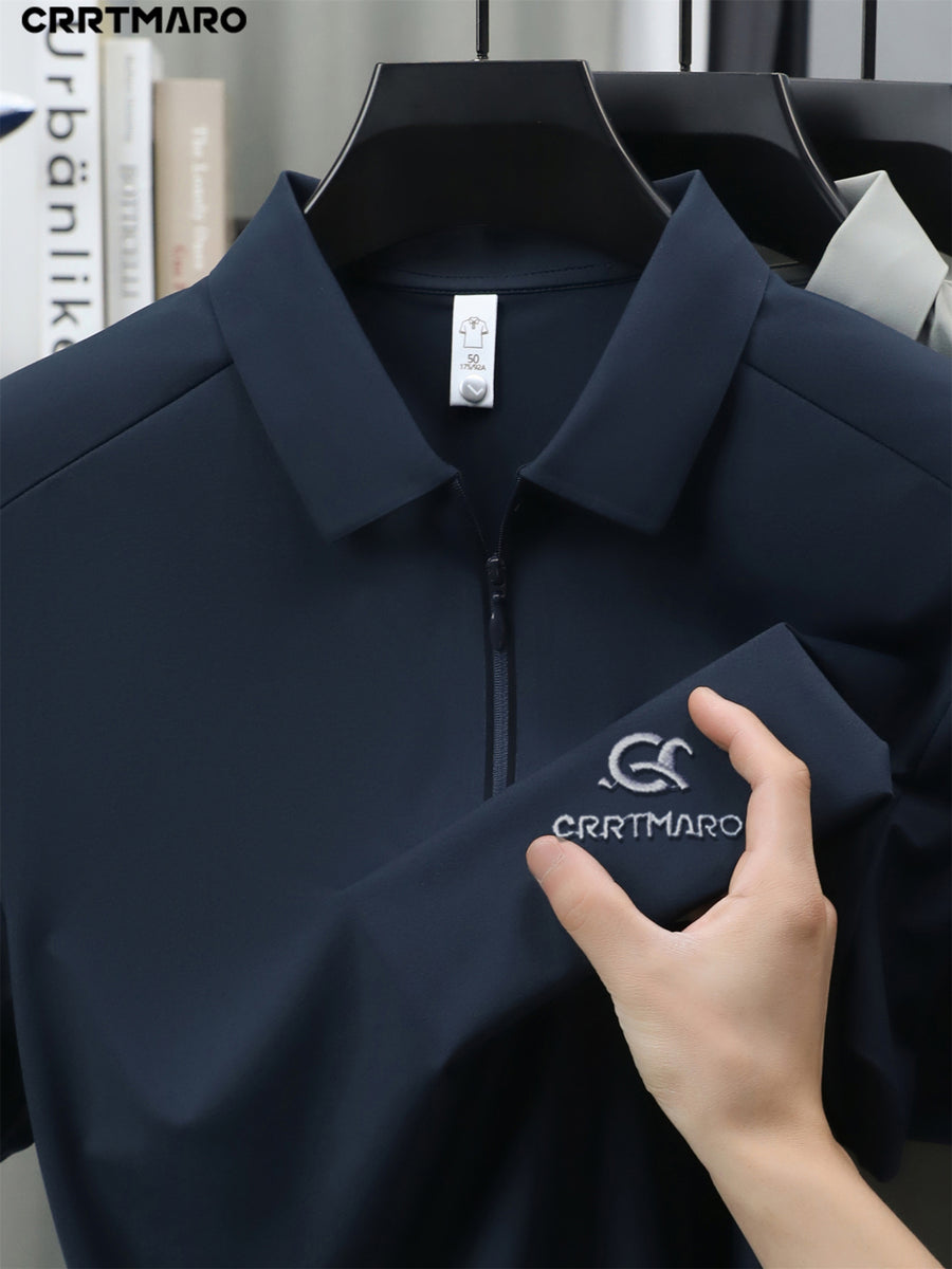 Katemar CRRTMARO New Summer Men's Short Sleeve Polo Shirt, Lapel Simple Business Casual High-End Breathable Half-Sleeve T-Shirt, Men's Apparel JX - Navy Color