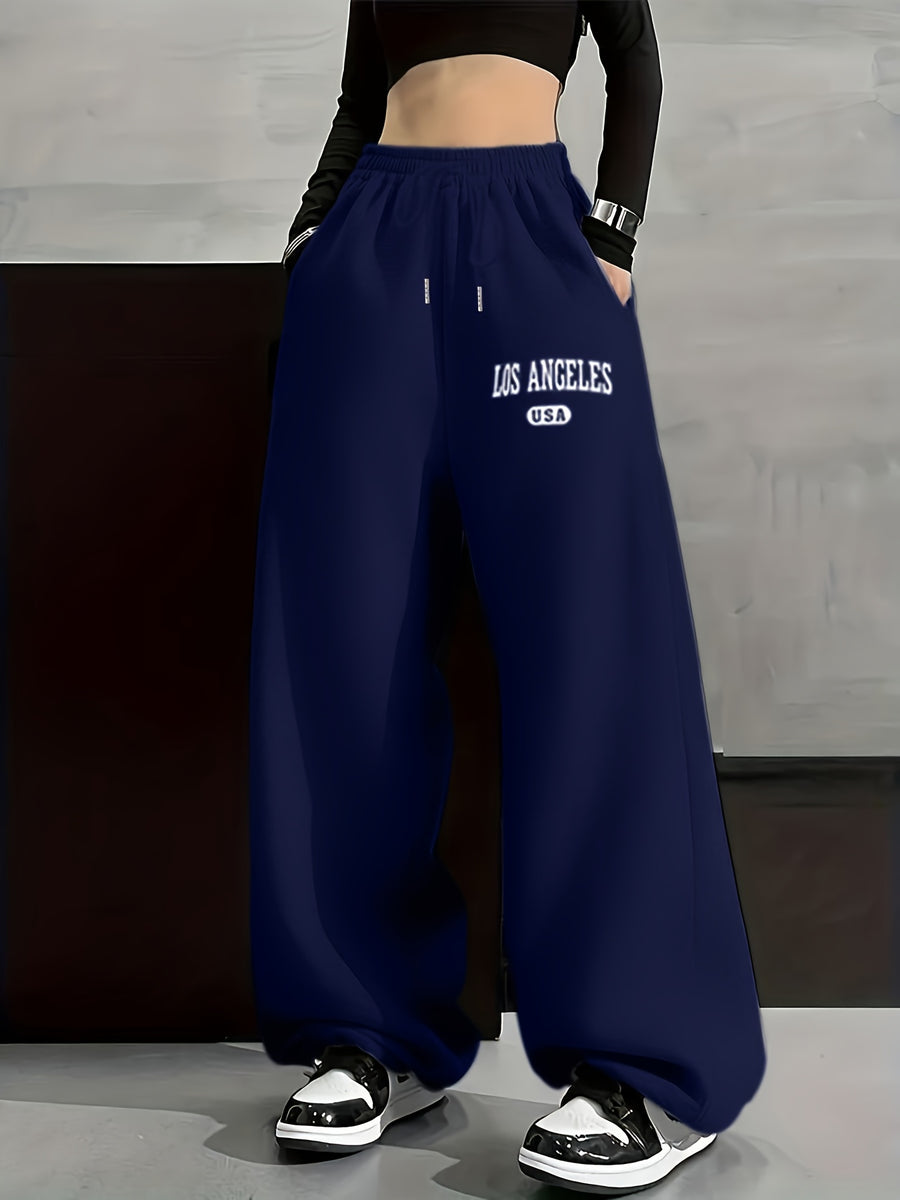 Women's Fleece Sweatpants - Winter Warmth Oversized Loose-Fit Trousers with Drawstring Waist & Cuffed Ankles, Straight-Leg Tunic Joggers for Casual Lounge Wear, Machine Washable (Black, Monochrome) - Navy Color