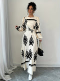Print Lantern Sleeve Dress - Long Sleeve Small Round Neck Long Dress for Women, Machine Washable Spring/Autumn Casual & Formal Wear, Long Sleeve Dress - Mixed colors