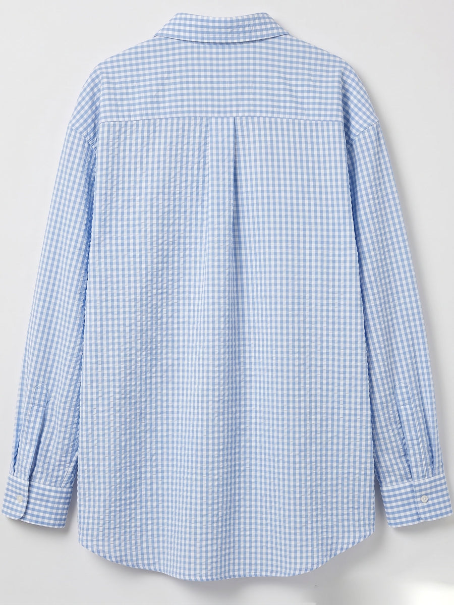 Men'S Striped Lapel Long Sleeve Shirt, Casual Loose Button- Blouse - Blue