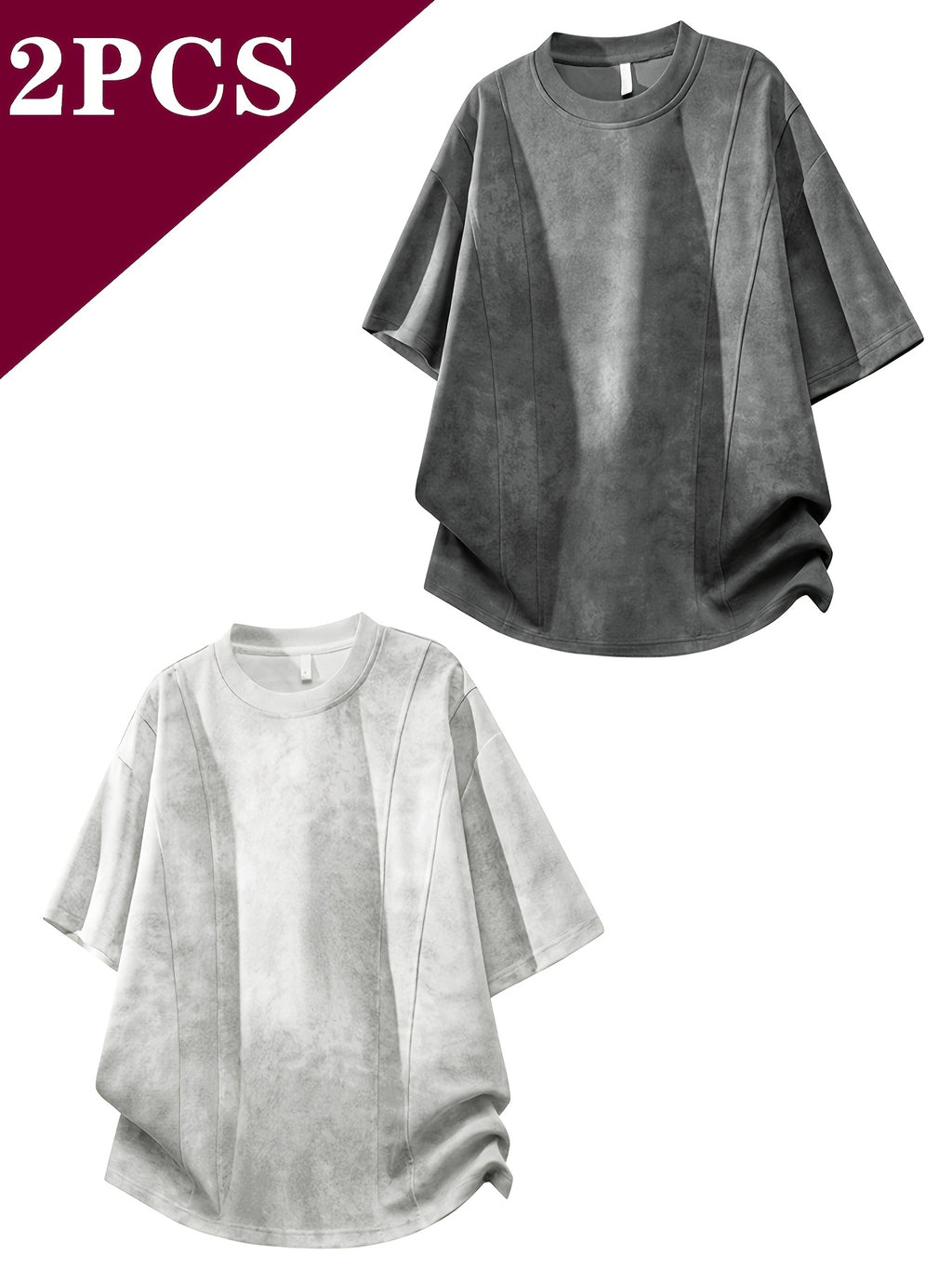 Men's Casual Style 2pcs Affordable Fashion Outdoor Sports Daily Commuting Versatile Top - White+gray