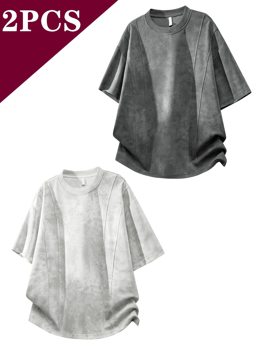 Men's Casual Style 2pcs Affordable Fashion Outdoor Sports Daily Commuting Versatile Top - White+gray