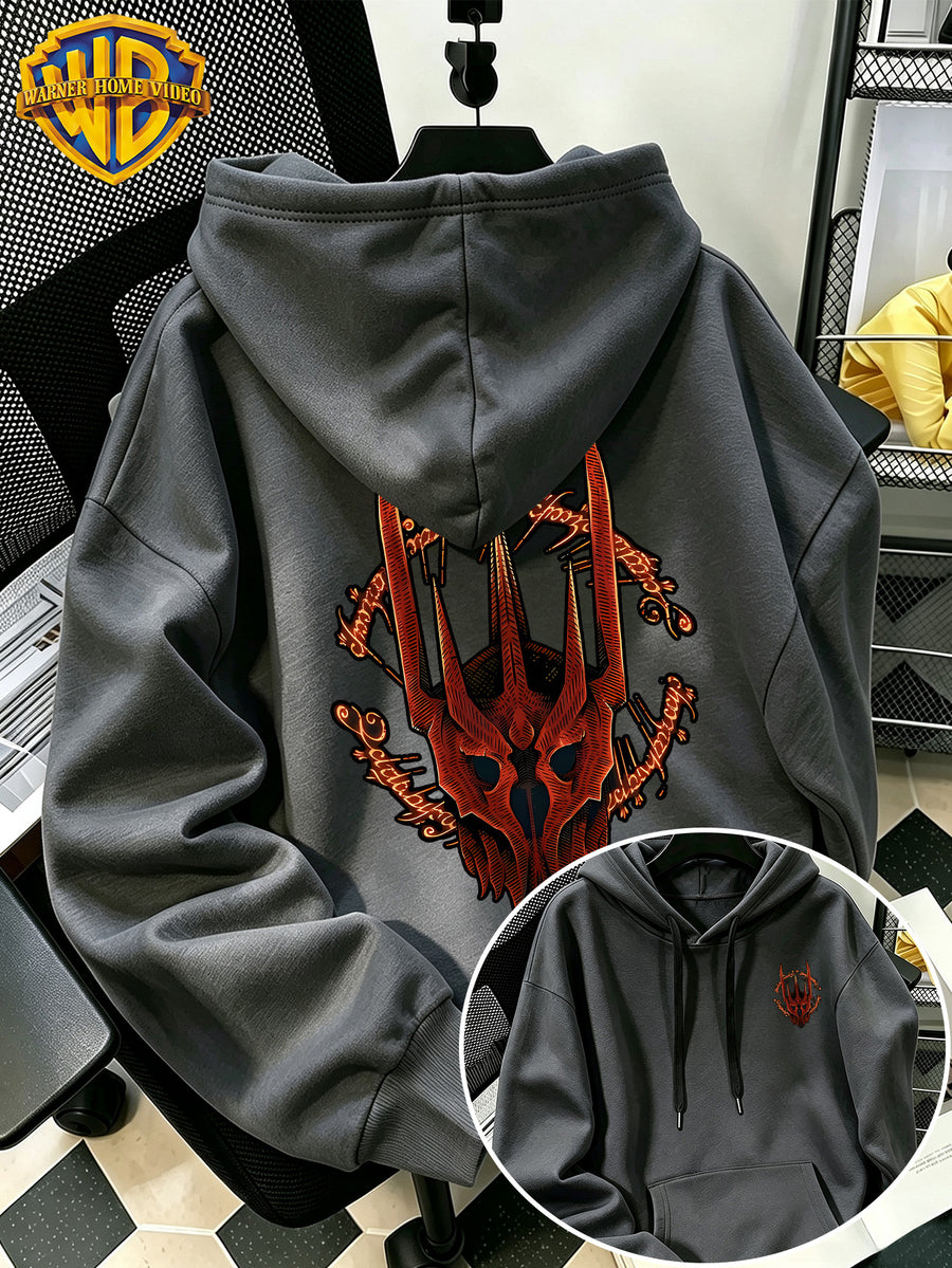 Authorized by Warner Bros., 2026 New Soren Helmet with Red Print, Men'S Hoodie, Hooded Sweatshirt, Kangaroo Pocket And Drawstring Hat, Suitable for Daily And Outdoor Sports Wear, Autumn And Winter Warm Jacket, Fashionable Jacket - Dark Gray