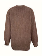 Casual V-Neck Single-Button Sweater Women'S Autumn Winter Cardigan - Coffee Color