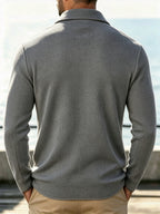 Men's New Spring, Autumn, and Winter Waffle Knit Heavyweight Single-Breasted Open Front Cardigan with Lapel Collar and Double Pockets, a Versatile Long-sleeve Business Casual Jacket. Soft, Comfortable, and Stylish Solid-color Knit Outerwear - Gray+gray