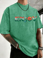 Loose Short Sleeve T-Shirt Men'S Heavyweight Pure Washed Distressed Top Trendy Double-Sided Print 12 Colors Free to Match Street Hip-Hop Style Casual Outing Sports Fitness Commuting Couple Style American Street Short Sleeve - Green