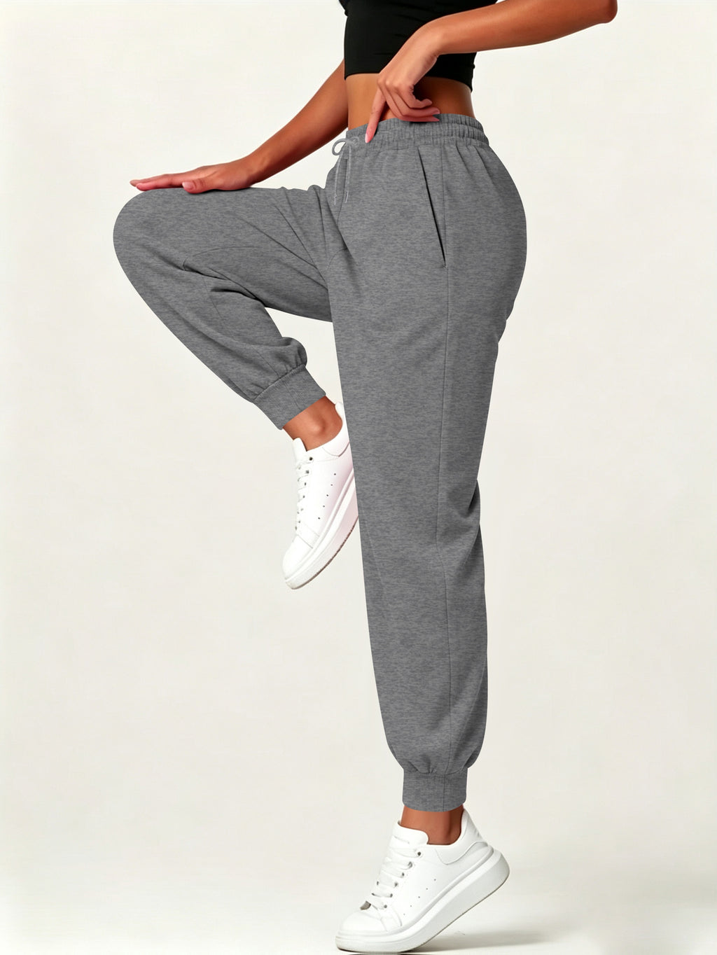 Autumn-Winter Women'S Casual Pants with Pockets - Dark Gray