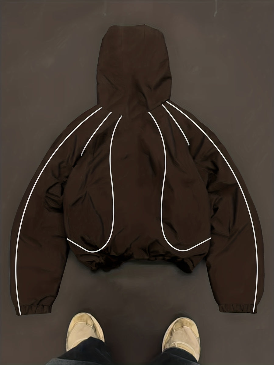Men's Lightweight Hooded Zip-Up Jacket with White Drawstrings, Thin Style, Suitable for All Seasons, JK5689 - Coffee Color
