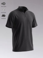 Men'S Stand-Up Collar Fitness Sweatshirt, 1/4 Half-Zipper Short Sleeve, Quick-Dry Breathable Slim Fit, Suitable for Cycling, Running, Gym Training - Black