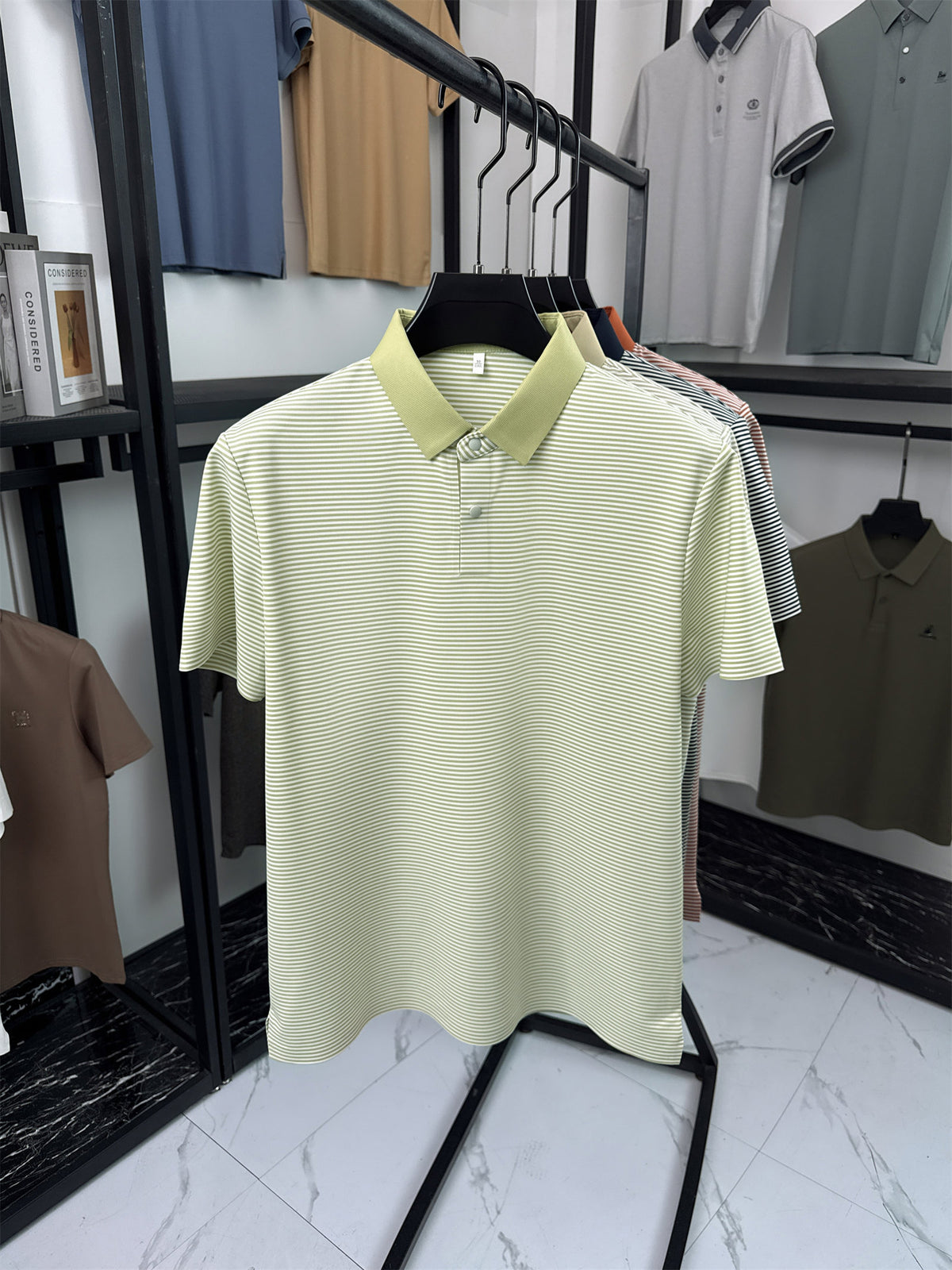Men's Short-Sleeve Lapel Polo Shirt - Breathable Summer Business Casual T-Shirt with Striped Collar, Half-Sleeve Suitable for Office, & Semi-Formal Wear - Tongsen Store 1 (Regular Fit) - Bright Green