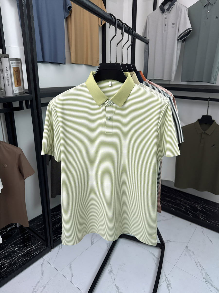 Men's Short-Sleeve Lapel Polo Shirt - Breathable Summer Business Casual T-Shirt with Striped Collar, Half-Sleeve Suitable for Office, & Semi-Formal Wear - Tongsen Store 1 (Regular Fit) - Bright Green
