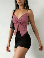 1pc Women'S Front-Slit Hem Camisole Top, Vacation Style, Design-Oriented Sexy Solid-Color Tank Top, Summer Cute Top Single Piece - Red And White
