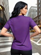 Elegant Women'S T-Shirt | Unique Rose Pattern - Casual Crew Neck Top | Breathable, Lightweight, Perfect for Spring And Summer Wardrobe - Dark Violet