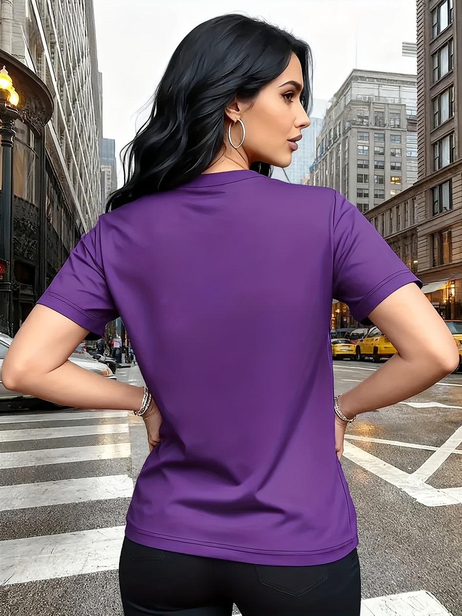 Elegant Women'S T-Shirt | Unique Rose Pattern - Casual Crew Neck Top | Breathable, Lightweight, Perfect for Spring And Summer Wardrobe - Dark Violet