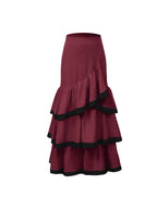 Autumn Versatile Color-Block Elegant Party Gathering Ruffle Hem Women's Skirt - Burgundy