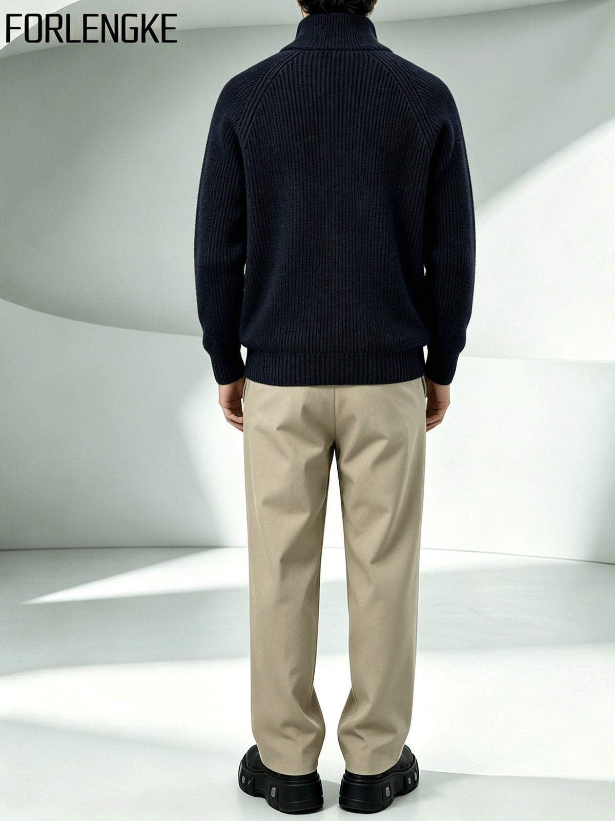 FORLENGKE Men's Half-Zip Sweater with Stand Collar & - High-Elastic Pullover, Half-Zipper Front Suitable for Outdoors, Dates, Casual Wear, Solid Color Base Layer Sweater for Fall/Winter Layering (Dry Care) - Shangqing