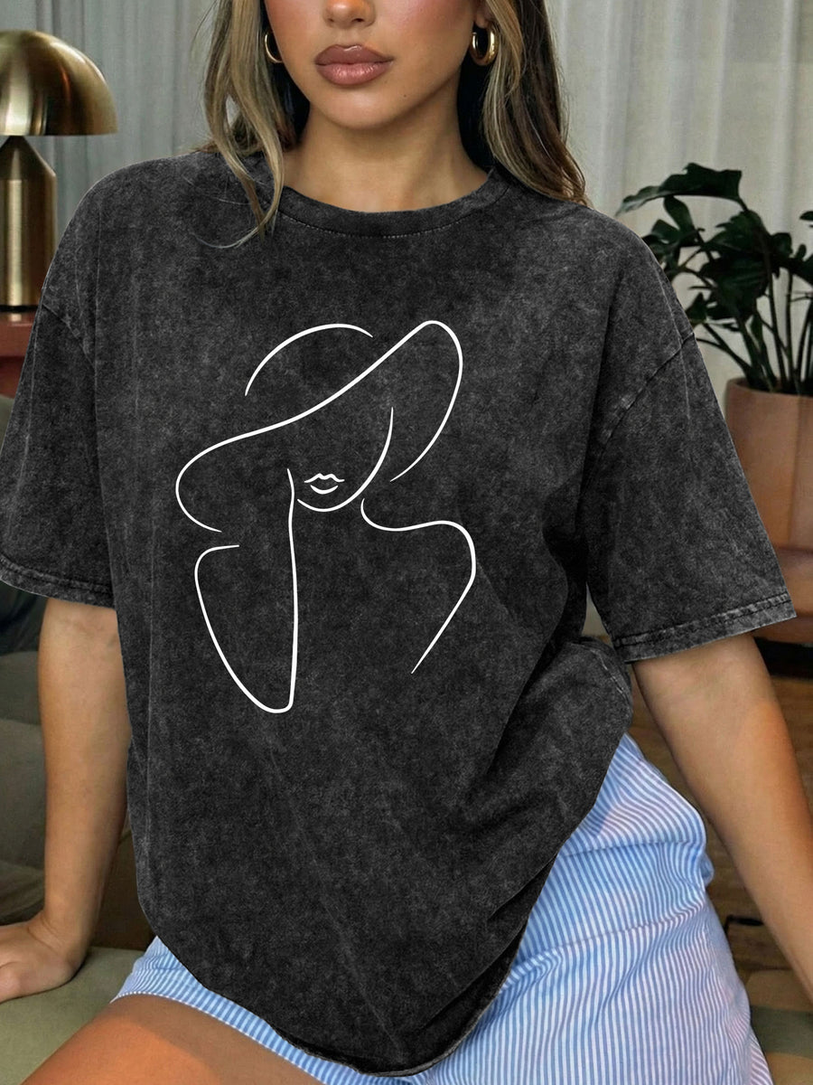 Stylish Women'S Printed T-Shirts. Vintage-Style Washed T-Shirts. High-Quality Spring/Summer Tops with a Small Round Neck. Perfect for Everyday Fashion And a Great Gift for Women - Deep Grey
