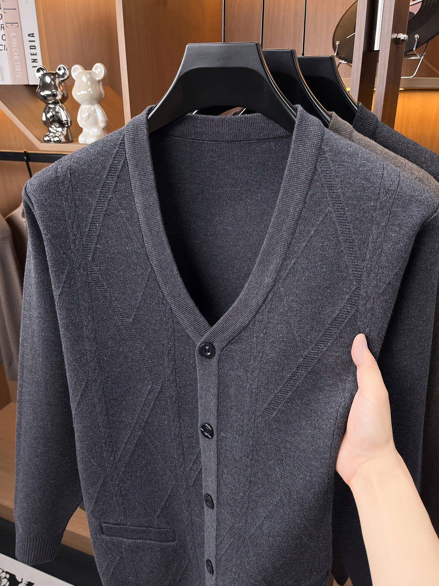 Men'S Knit Warm New Cardigan Jacket - Medium Gray